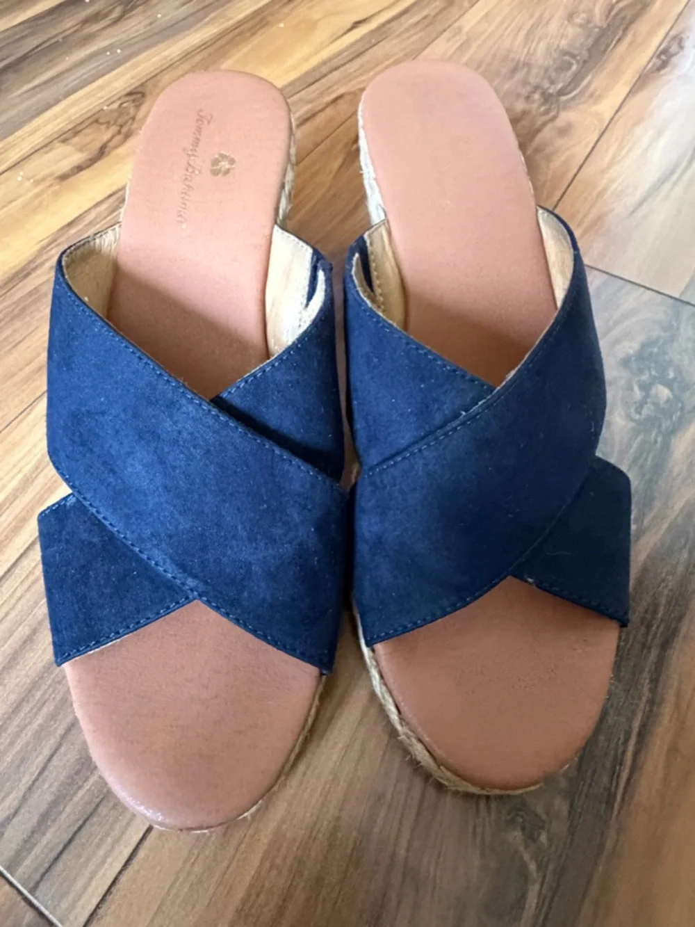 Tommy Bahama Suede Crisscross Slide Sandals - Navy